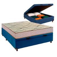 Cama + Bau Azul E Colchão D33 Casal - Maxsono Paropas - 1