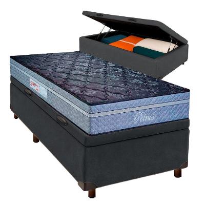 Cama + Bau Blindado E Colchão Molas Ensacadas Solteiro - Petrus Paropas