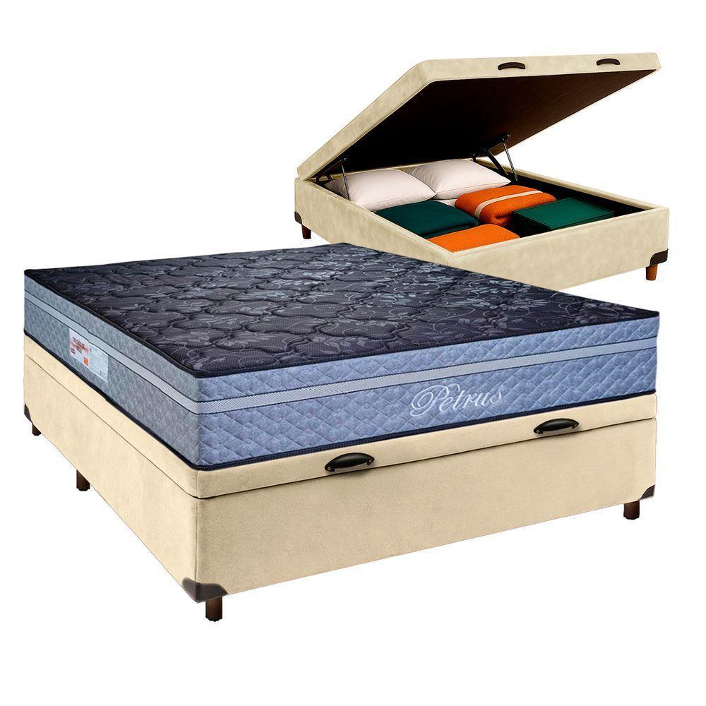 Cama + Bau Blindado E Colchão Molas Ensacadas Casal - Petrus Paropas - 1