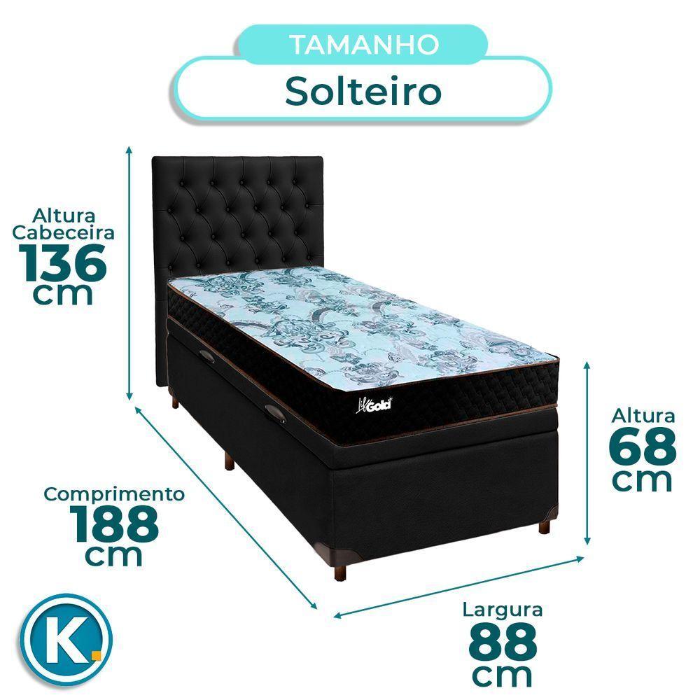 Kit Cabeceira + Cama Box Bau + Colchão Solteiro Molas Ensacadas Life Gold Paropas - 3