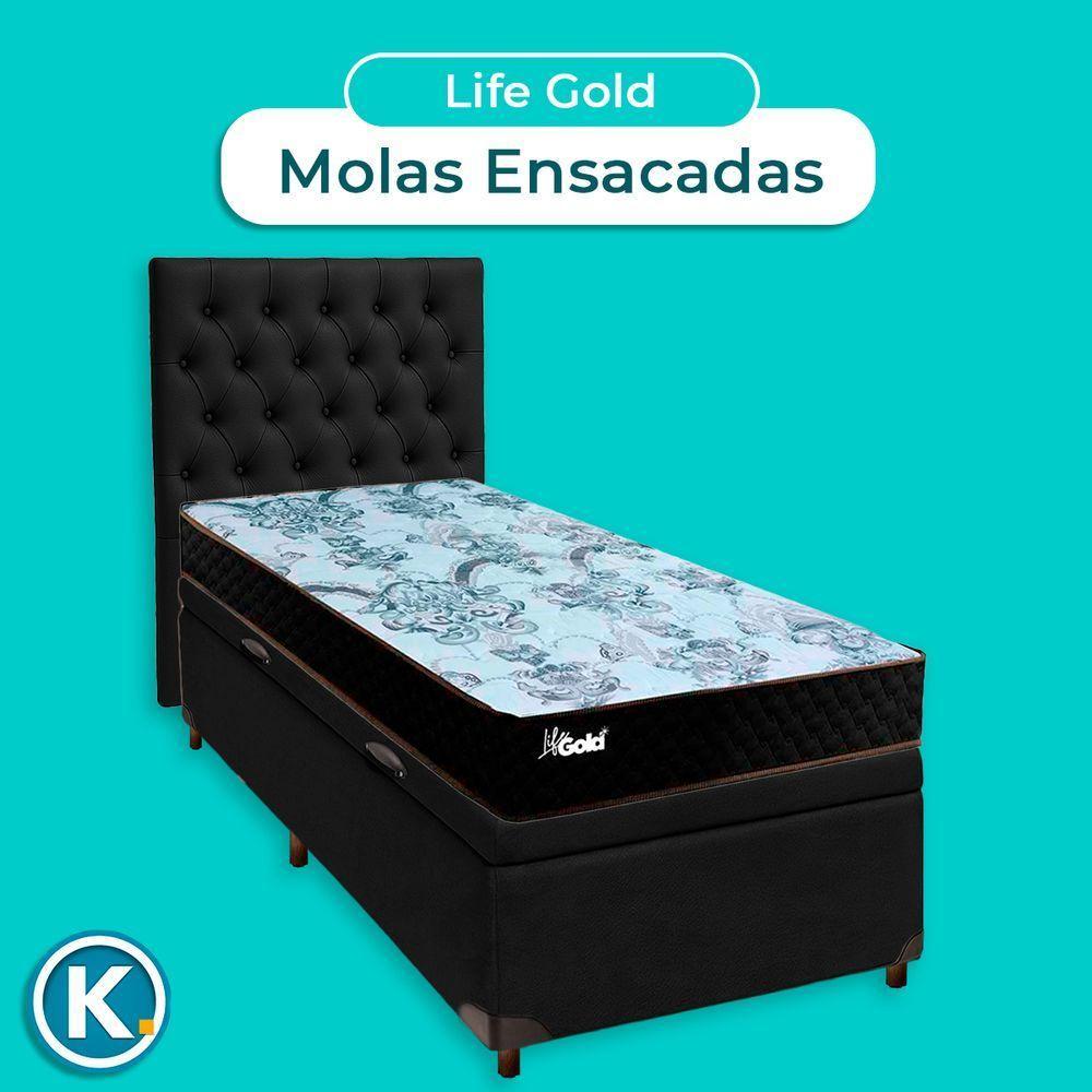 Kit Cabeceira + Cama Box Bau + Colchão Solteiro Molas Ensacadas Life Gold Paropas - 4