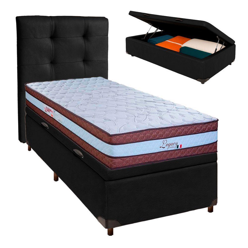Kit Cabeceira + Cama Box Bau + Colchão Solteiro Molas Ensacadas Legaccy Paropas - 1