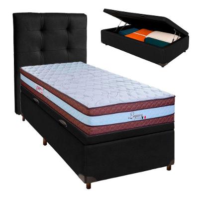 Kit Cabeceira + Cama Box Bau + Colchão Solteiro Molas Ensacadas Legaccy Paropas