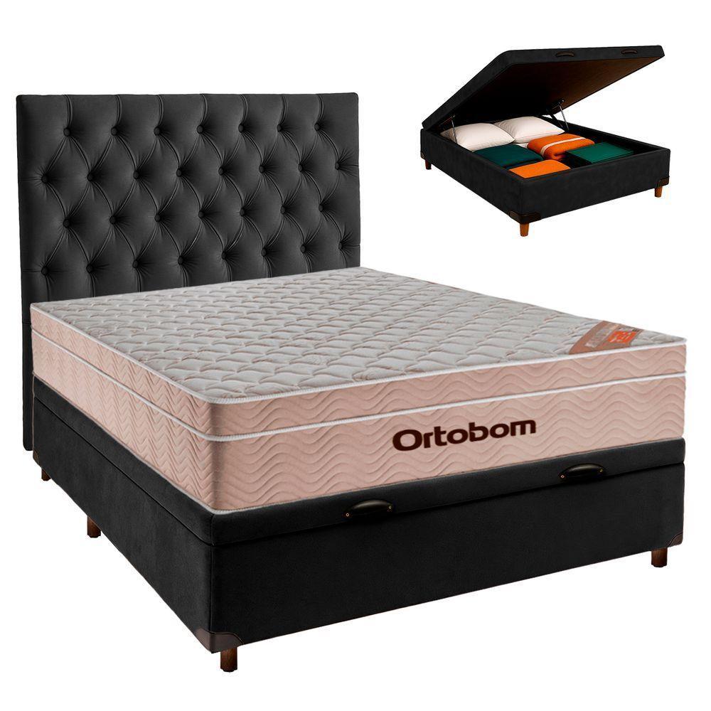 Kit Cama Box Bau + Cabeceira + Colchão Casal Molas Ensacadas - Airtech - Ortobom - 1