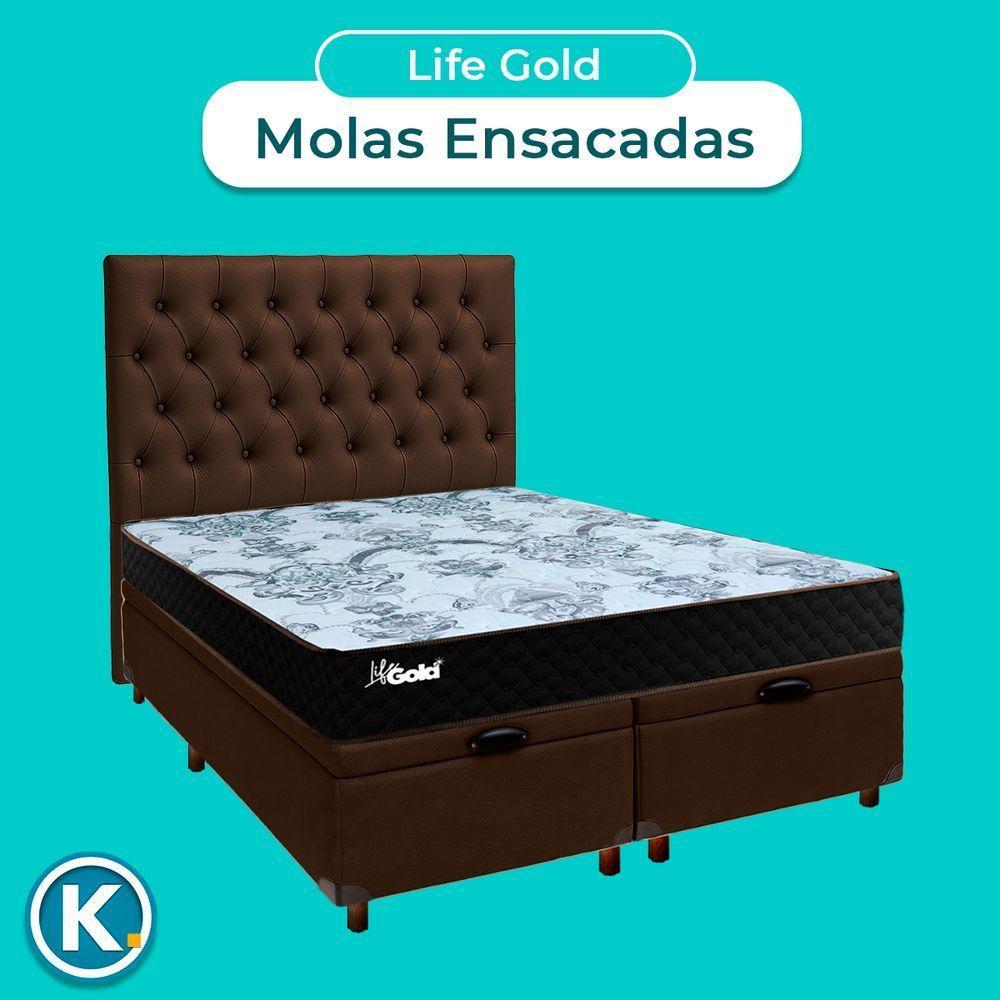 Kit Cama Box Bau + Cabeceira + Colchão Casal Molas Ensacadas - Life Gold - Paropas - 4