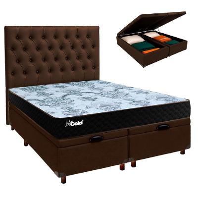Kit Cama Box Bau + Cabeceira + Colchão Casal Molas Ensacadas - Life Gold - Paropas