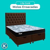 Kit Cama Box Bau + Cabeceira + Colchão Casal Molas Ensacadas - Life Gold - Paropas