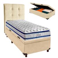 Kit Cama Box Bau + Cabeceira + Colchão Solteiro Molas Ensacadas - Blue - Paropas - 1