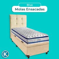 Kit Cama Box Bau + Cabeceira + Colchão Solteiro Molas Ensacadas - Blue - Paropas