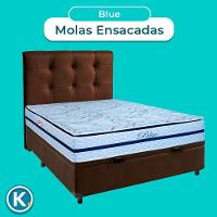 Kit Cama Box Bau + Cabeceira + Colchão Casal Molas Ensacadas - Blue - Paropas