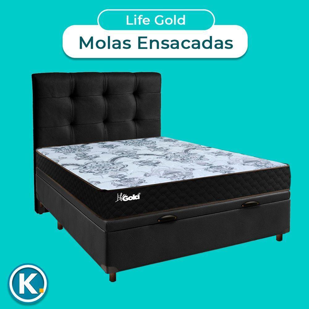 Kit Cama Box Bau + Cabeceira + Colchão Casal Molas Ensacadas - Life Gold - Paropas - 4