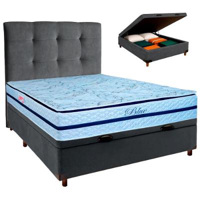 Kit Cama Box Bau + Cabeceira + Colchão Casal Molas Ensacadas - Blue - Paropas