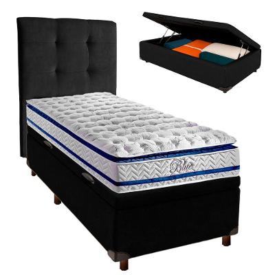 Kit Cabeceira + Cama Box Bau + Colchão Solteiro Molas Ensacadas Blue Paropas