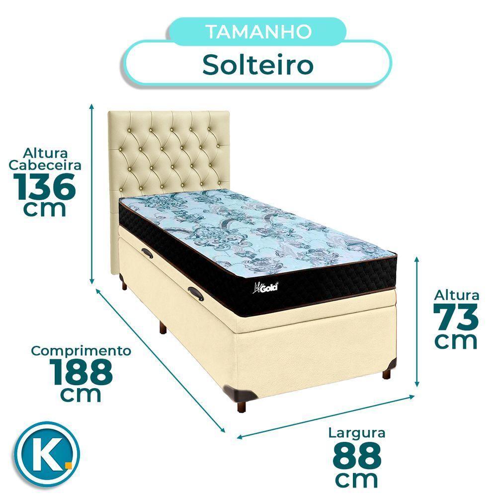Kit Cabeceira + Cama Box Bau + Colchão Solteiro Molas Ensacadas Life Gold Paropas - 3