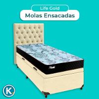 Kit Cabeceira + Cama Box Bau + Colchão Solteiro Molas Ensacadas Life Gold Paropas