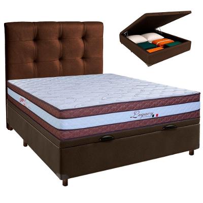 Kit Cabeceira + Cama Box Bau + Colchão Casal Molas Ensacadas Legaccy Paropas