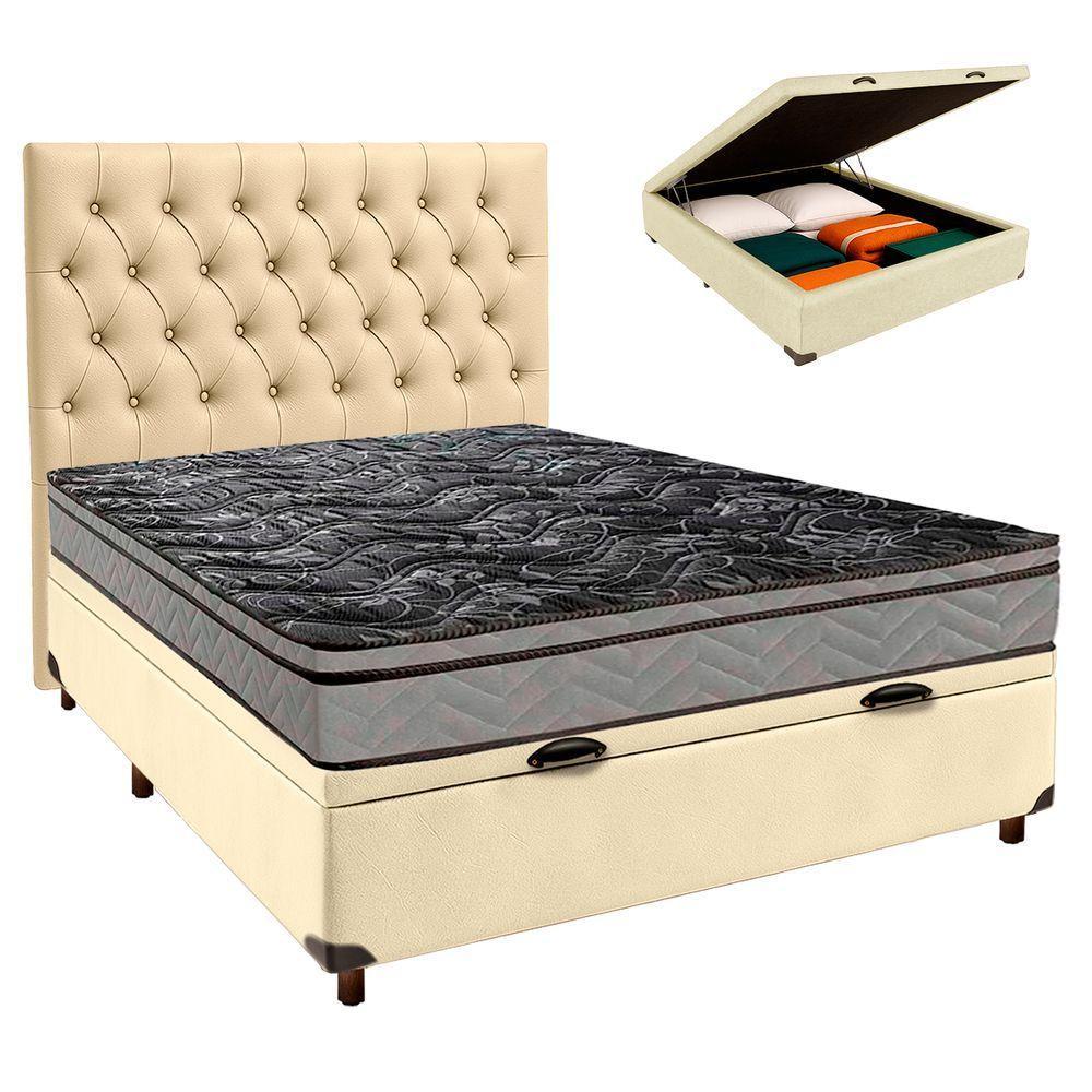 Kit Cabeceira + Cama Box Bau + Colchão Casal D28 Conforto Paropas - 1