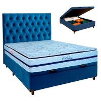 Kit Cama Box Bau + Cabeceira + Colchão Casal Molas Ensacadas - Blue - Paropas - 1