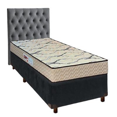 Conjunto Cama Box Cinza Solteiro + Colchão D33 Maxsono Paropas + Cabeceira