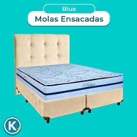 Conjunto Cama Box Blindado Casal + Colchão Molas Ensacadas Blue Paropas + Cabeceira