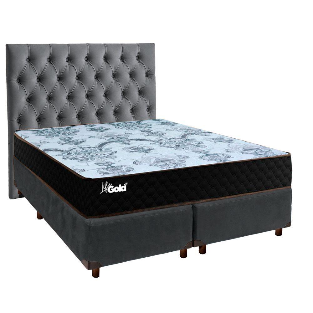 Kit Cabeceira + Cama Box + Colchão Casal Molas Ensacadas Life Gold Paropas - 1