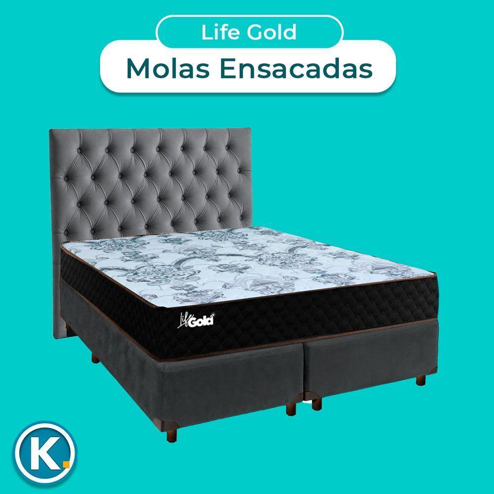 Kit Cabeceira + Cama Box + Colchão Casal Molas Ensacadas Life Gold Paropas - 4