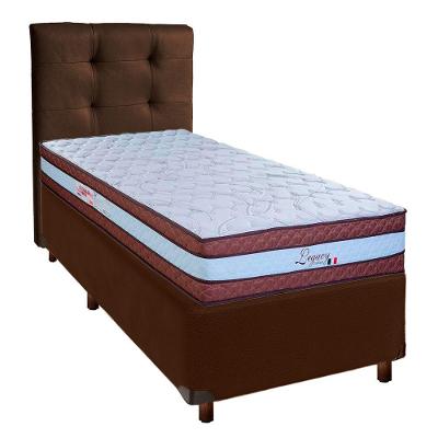 Conjunto Cama Box Marrom Solteiro + Colchão Molas Ensacadas Legaccy Paropas + Cabeceira