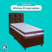 Conjunto Cama Box Marrom Solteiro + Colchão Molas Ensacadas Legaccy Paropas + Cabeceira