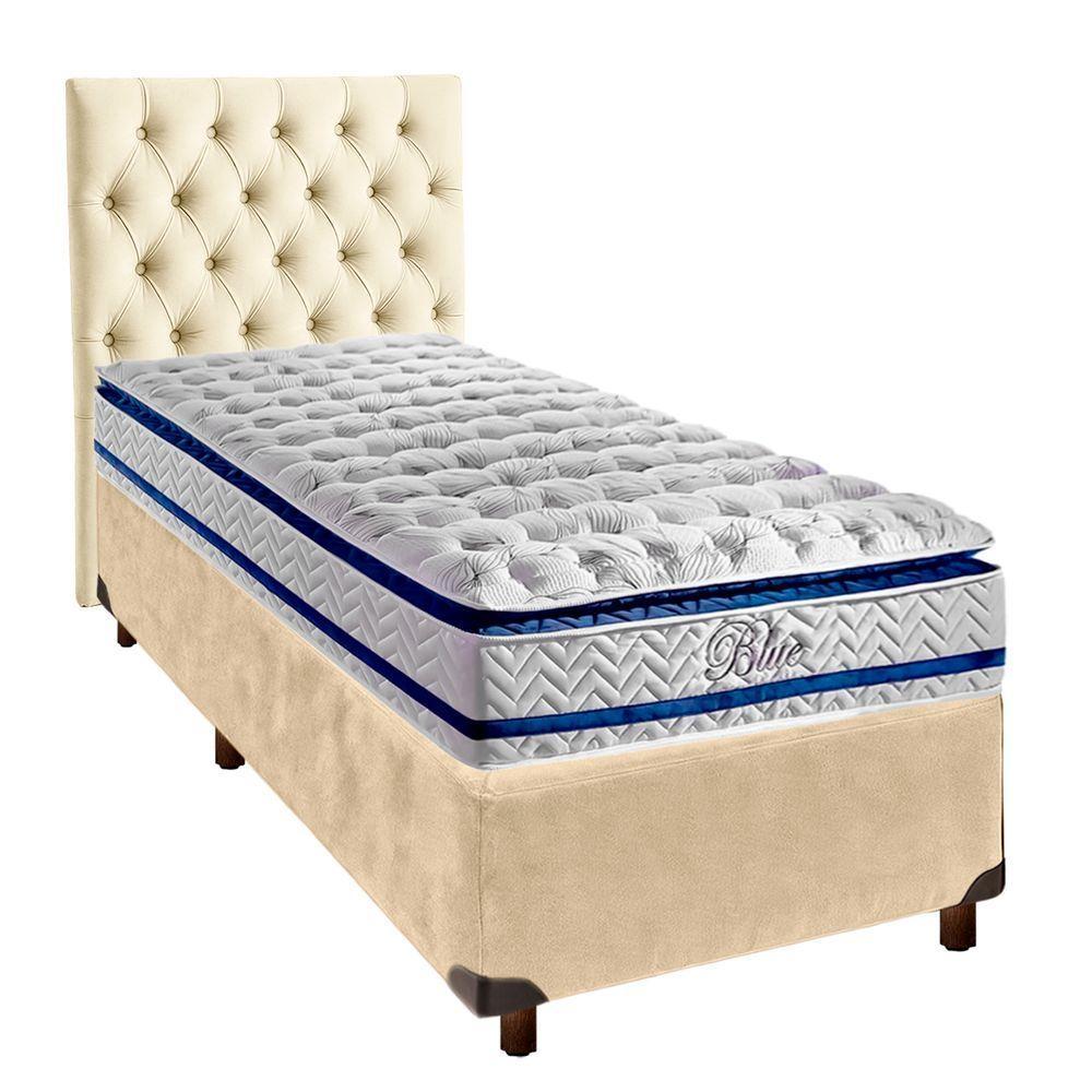 Conjunto Cama Box Perola Solteiro + Colchão Molas Ensacadas Blue Paropas + Cabeceira - 1