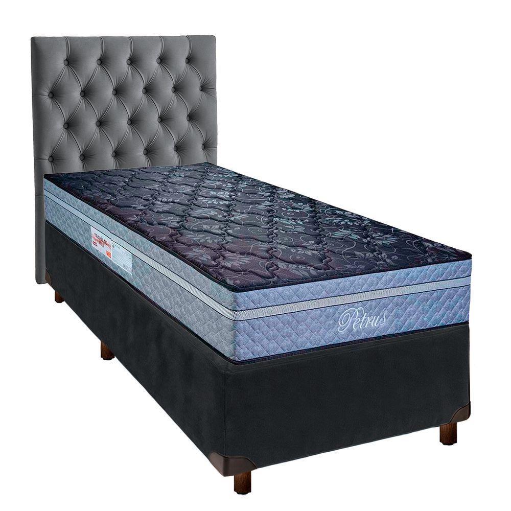 Conjunto Cama Box Cinza Solteiro + Colchão Molas Ensacadas Petrus Paropas + Cabeceira - 1