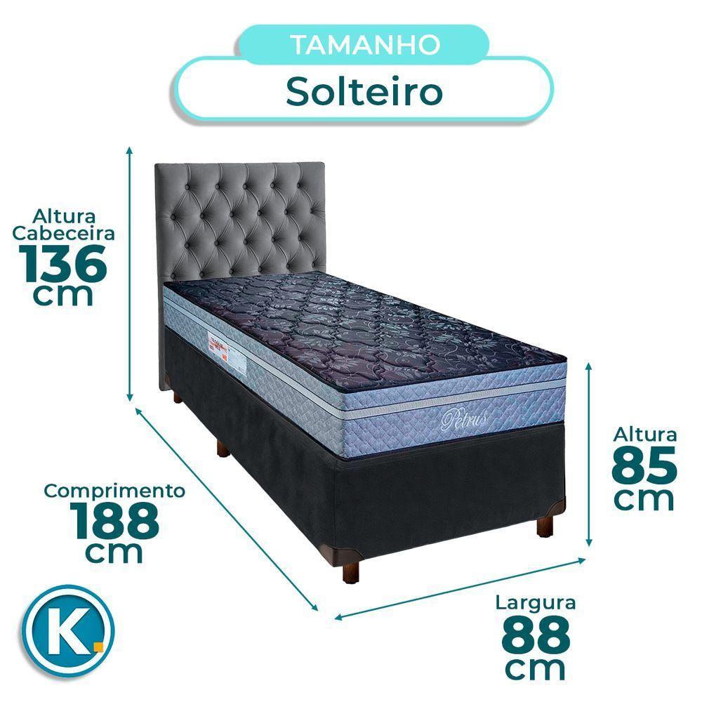 Conjunto Cama Box Cinza Solteiro + Colchão Molas Ensacadas Petrus Paropas + Cabeceira - 3