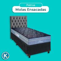 Conjunto Cama Box Cinza Solteiro + Colchão Molas Ensacadas Petrus Paropas + Cabeceira