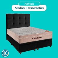 Conjunto Cama Box Bau Blindado Queen + Colchão Molas Ensacadas Airtech Ortobom + Cabeceira