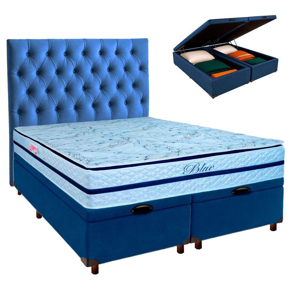Conjunto Cama Box Bau Blindado Queen + Colchão Molas Ensacadas Blue Paropas + Cabeceira - 1