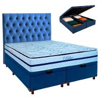 Conjunto Cama Box Bau Blindado Queen + Colchão Molas Ensacadas Blue Paropas + Cabeceira - 1