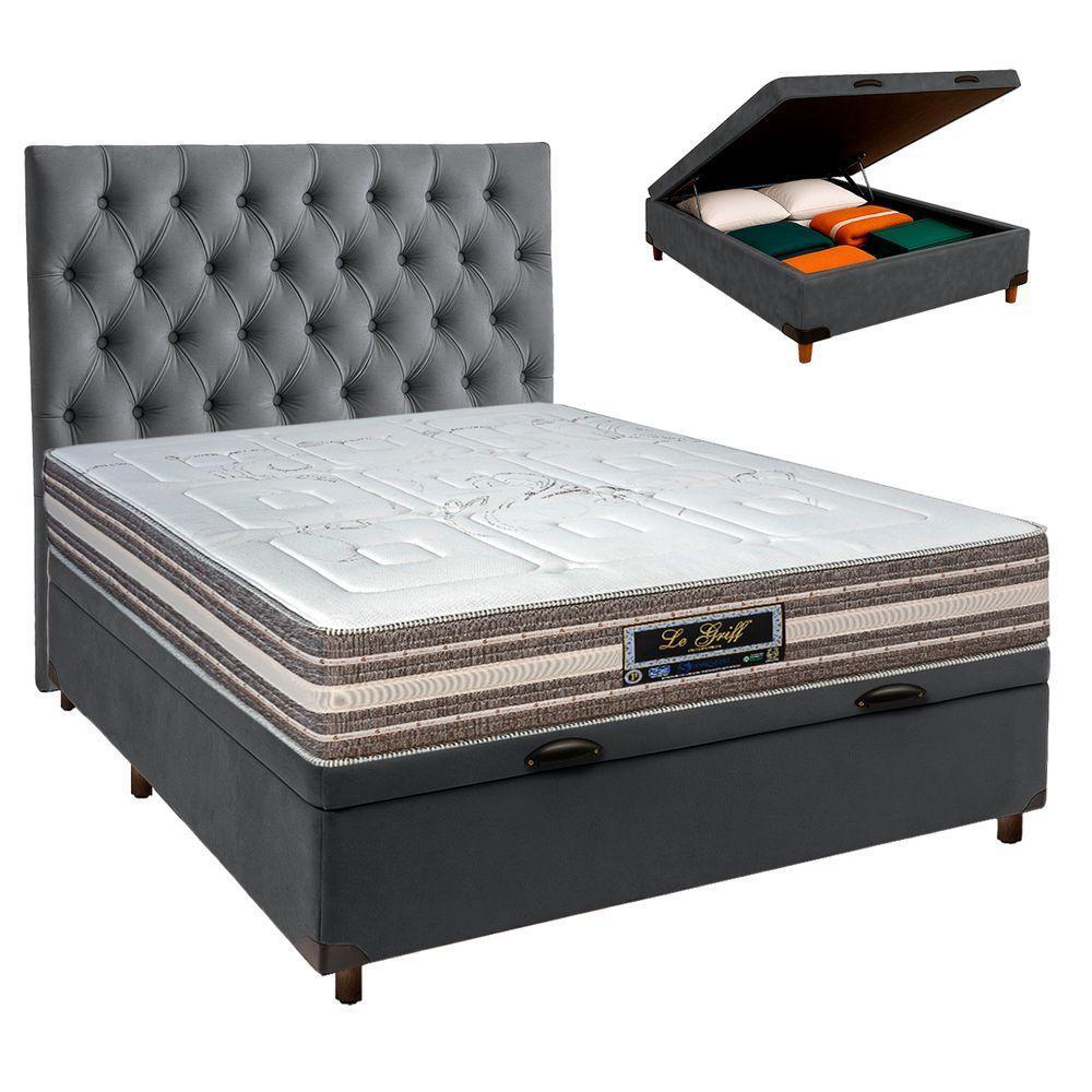 Conjunto Cama Box Bau Cinza Casal + Colchão Molas Ensacadas Legriff Sankonfort + Cabeceira - 1