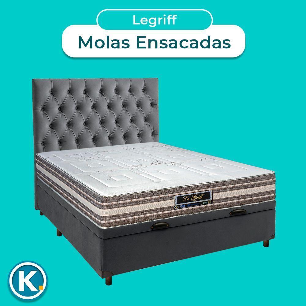 Conjunto Cama Box Bau Cinza Casal + Colchão Molas Ensacadas Legriff Sankonfort + Cabeceira - 2