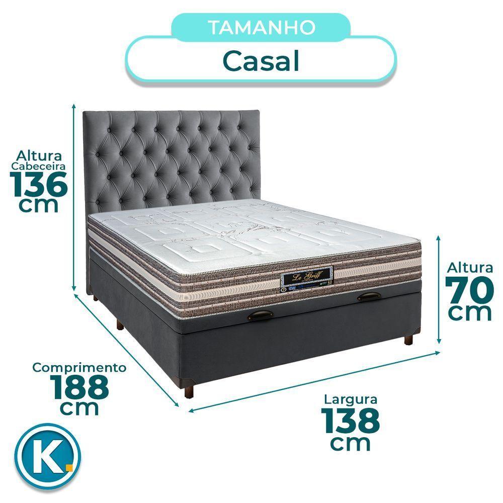 Conjunto Cama Box Bau Cinza Casal + Colchão Molas Ensacadas Legriff Sankonfort + Cabeceira - 5