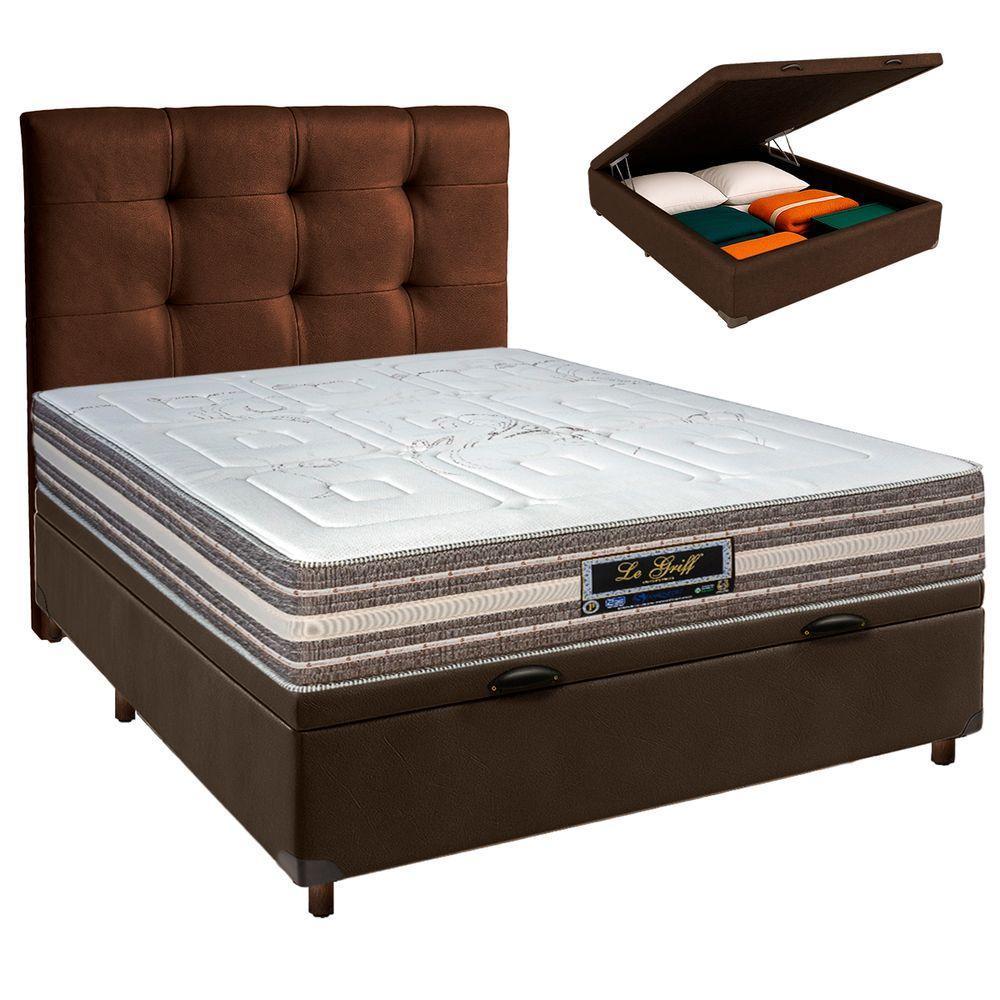 Conjunto Cama Box Bau Marrom Casal + Colchão Molas Ensacadas Legriff Sankonfort + Cabeceira - 1