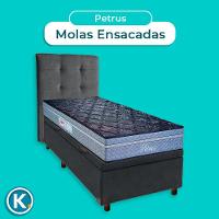 Conjunto Cama Box Bau Blindado Solteiro + Colchão Molas Ensacadas Petrus Paropas + Cabeceira