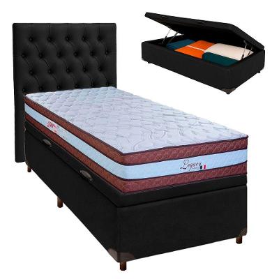 Conjunto Cama Box Bau Blindado Solteiro + Colchão Molas Ensacadas Legaccy Paropas + Cabeceira