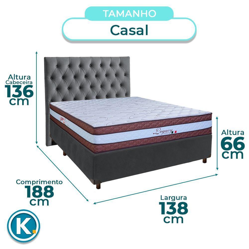 Conjunto Cama Box Cinza Casal + Colchão Molas Ensacadas Legaccy Paropas + Cabeceira - 3