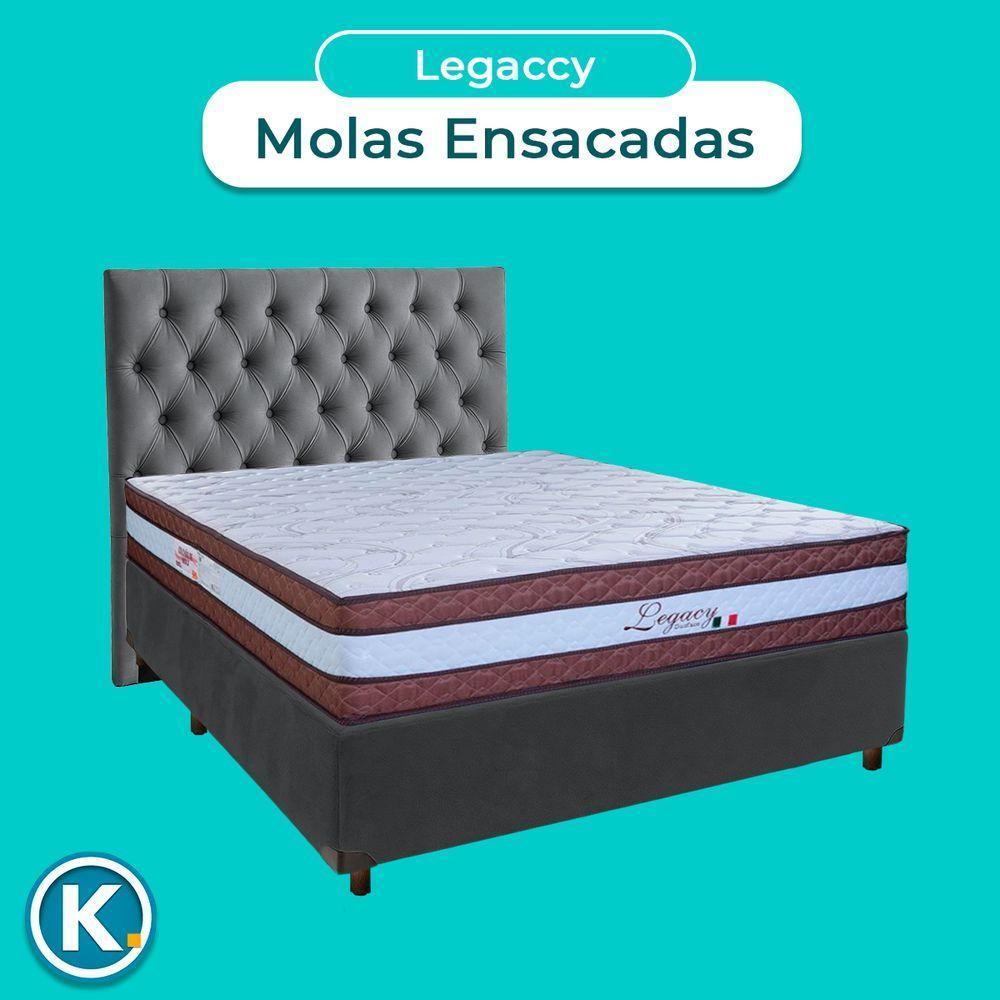 Conjunto Cama Box Cinza Casal + Colchão Molas Ensacadas Legaccy Paropas + Cabeceira - 4