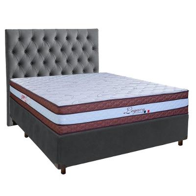 Conjunto Cama Box Cinza Casal + Colchão Molas Ensacadas Legaccy Paropas + Cabeceira