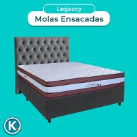 Conjunto Cama Box Cinza Casal + Colchão Molas Ensacadas Legaccy Paropas + Cabeceira