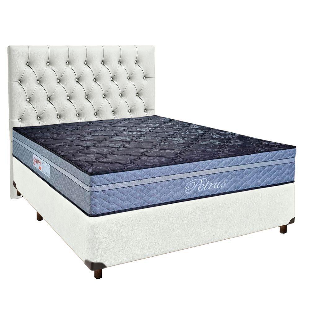 Conjunto Cama Box Branco Casal + Colchão Molas Ensacadas Petrus Paropas + Cabeceira - 1