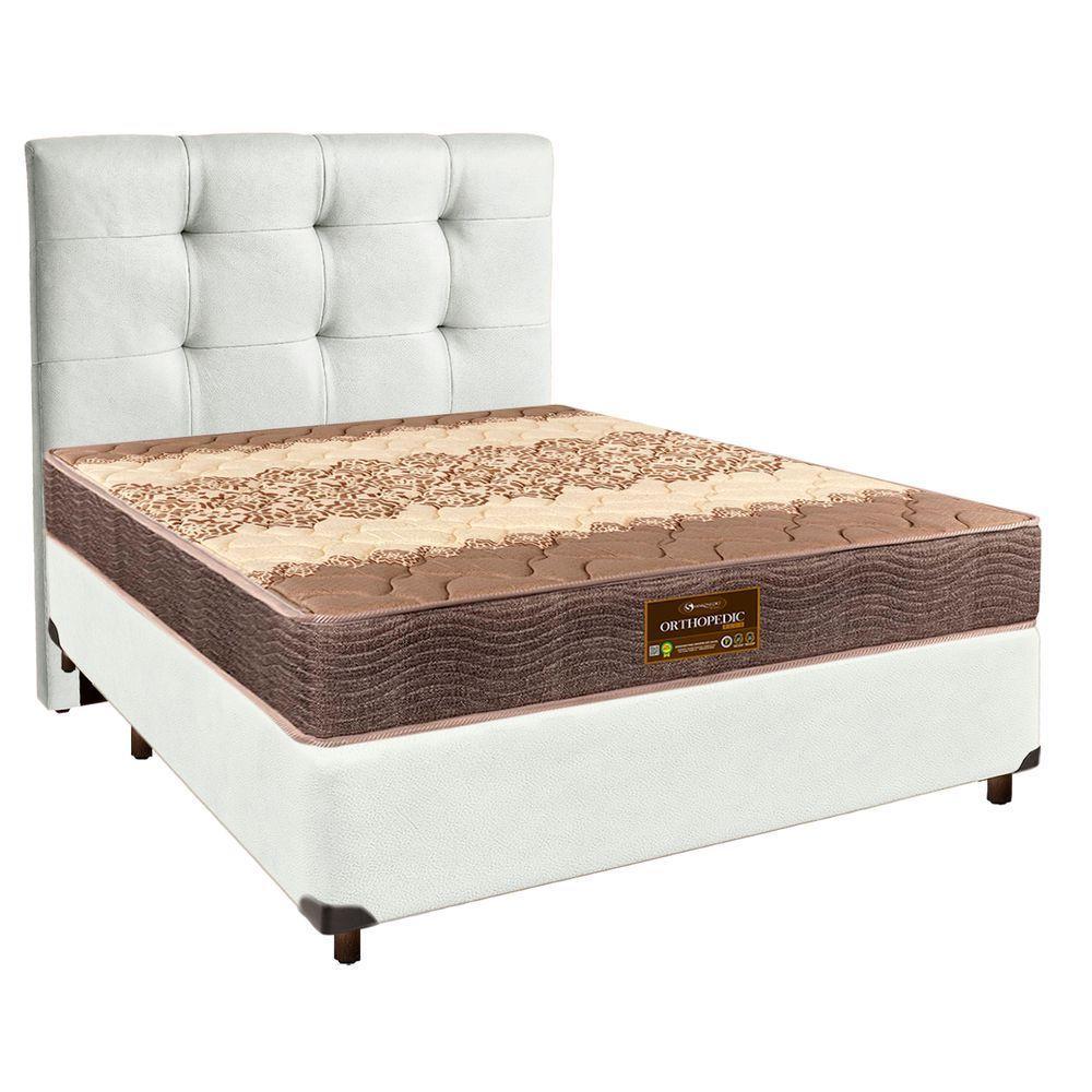 Conjunto Cama Box Branco Casal + Colchão D26 Ortophedic Sankonfort + Cabeceira - 1