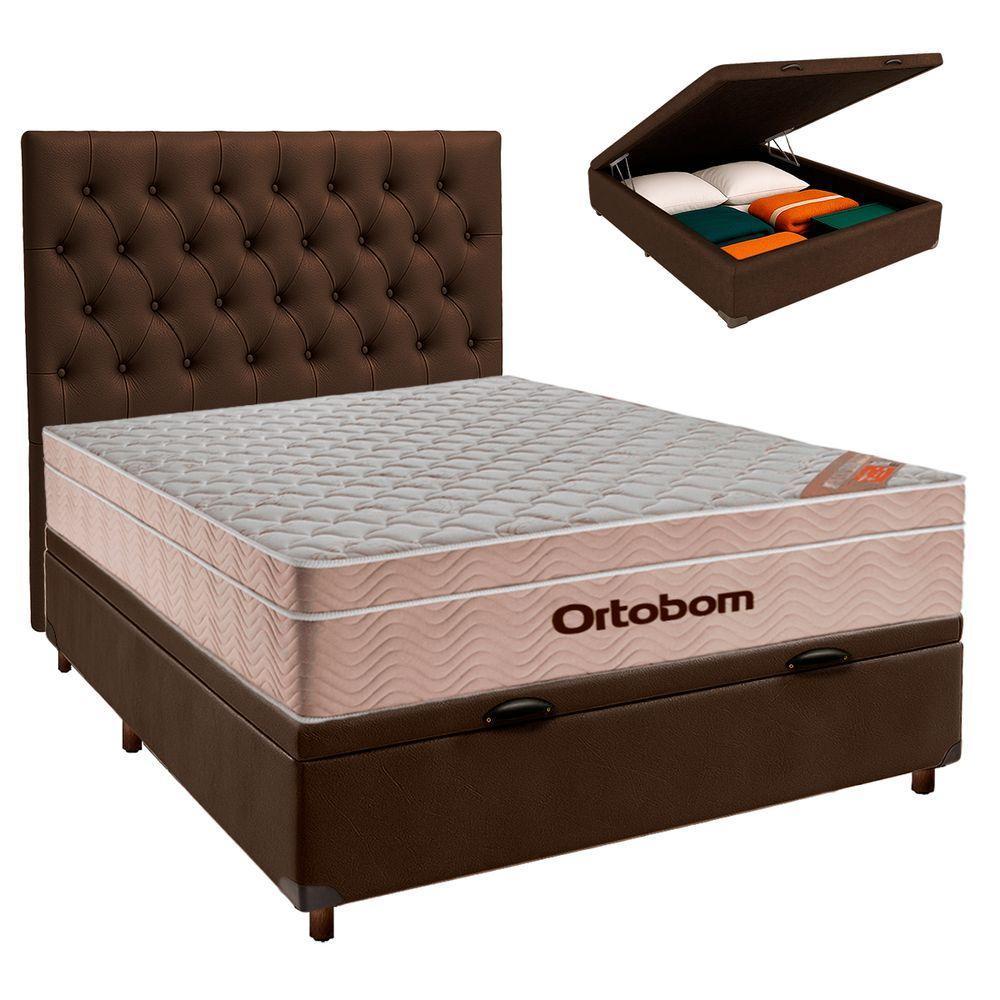 Conjunto Cama Box Bau Blindado Casal + Colchão Molas Ensacadas Airtech Ortobom + Cabeceira - 1