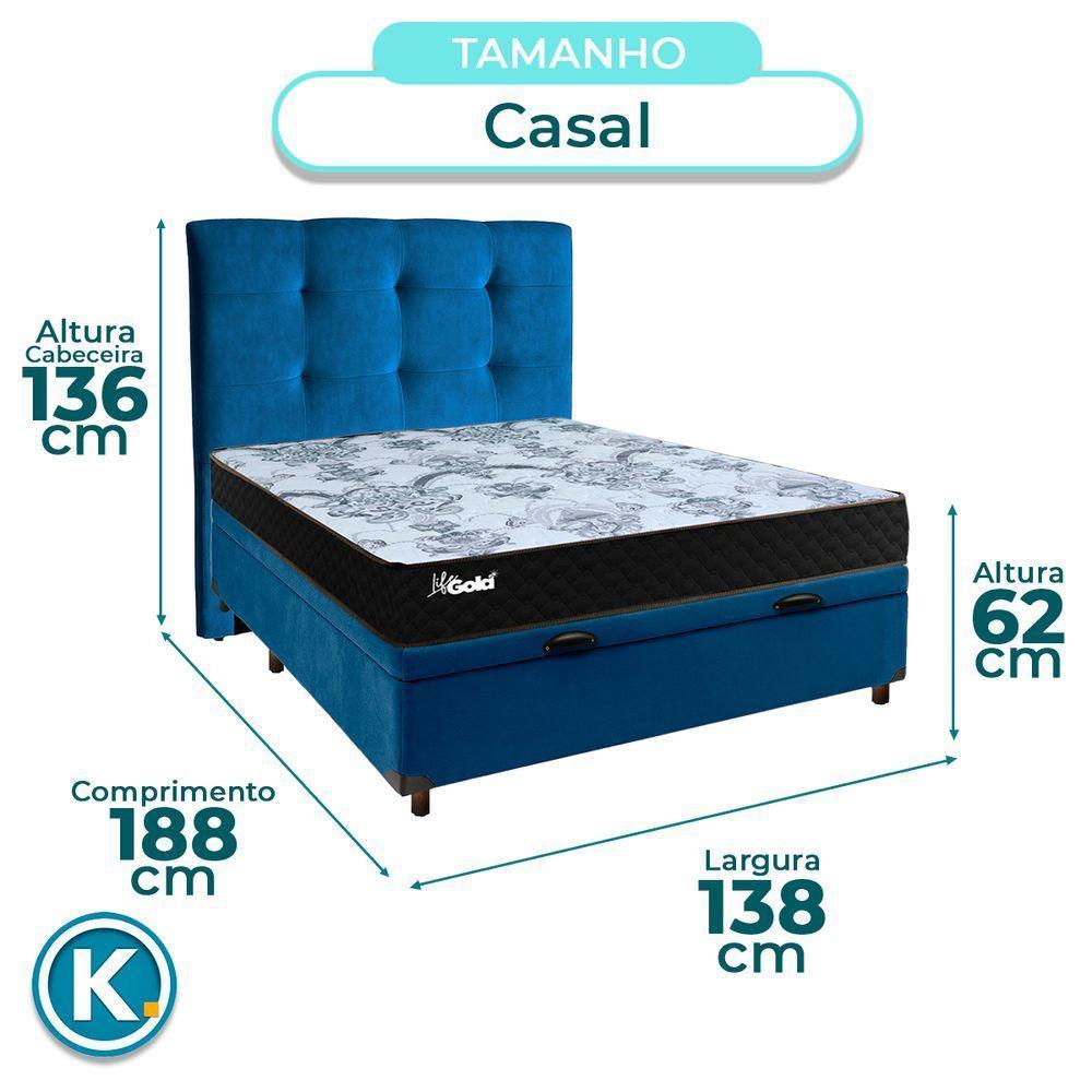 Conjunto Cama Box Bau Azul Casal + Colchão Molas Ensacadas Life Gold Paropas + Cabeceira - 3