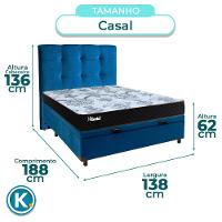 Conjunto Cama Box Bau Azul Casal + Colchão Molas Ensacadas Life Gold Paropas + Cabeceira - 3